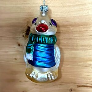 Glass Blown Duck in Winter Apparel Christmas Ornament from Germany
